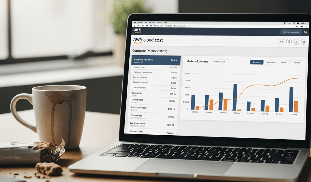 aws cloud cost dashboard on a laptop screen showing compute 20260331 083131