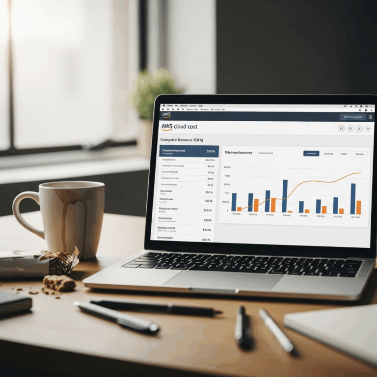 aws cloud cost dashboard on a laptop screen showing compute 20260331 083131
