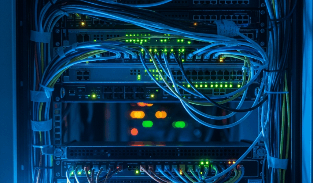 server room with network cables and blinking led indicators 20260331 082828